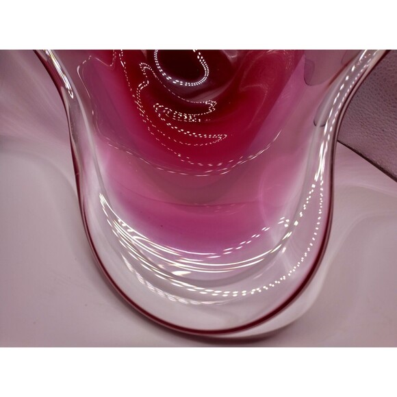 Vtg 1963 Paul Kedelv Signed Pink Flygsfor Art Glass "Coquille" Range 12" X 5.25" - Picture 4 of 16